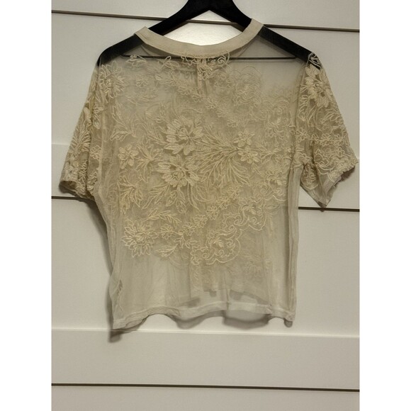 Anthropologie Short Sleeve Embroidered Mesh Top Ivory Size M - Picture 8 of 8